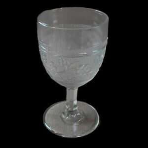 EAPG Stippled Star Flower 1880s Water Goblet Clear Glass Antique Unknown Maker